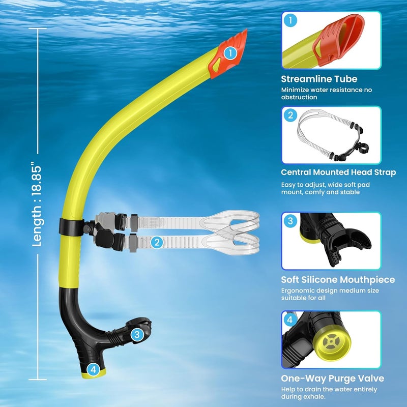 wutrye Swimmer's Snorkel for Lap Swimming, Adult Snorkeling Gear Swim Training, Center-Mount Silicone Mouthpiece One-Way Purge Valve in Pool and Open Water - Image 5